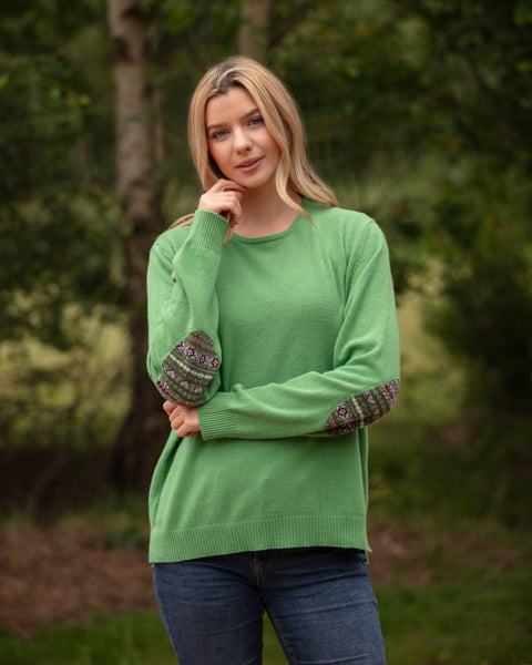 Crew Neck with  Fairisle Elbow Patches