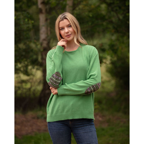 Crew Neck with  Fairisle Elbow Patches