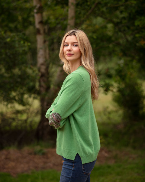 Crew Neck with  Fairisle Elbow Patches