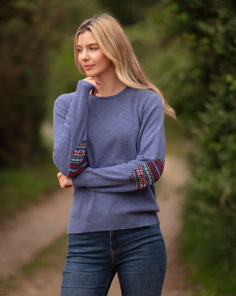 Crew Neck with  Fairisle Elbow Patches