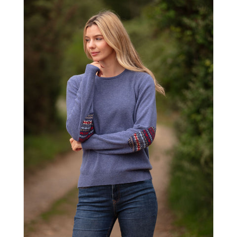 Crew Neck with  Fairisle Elbow Patches