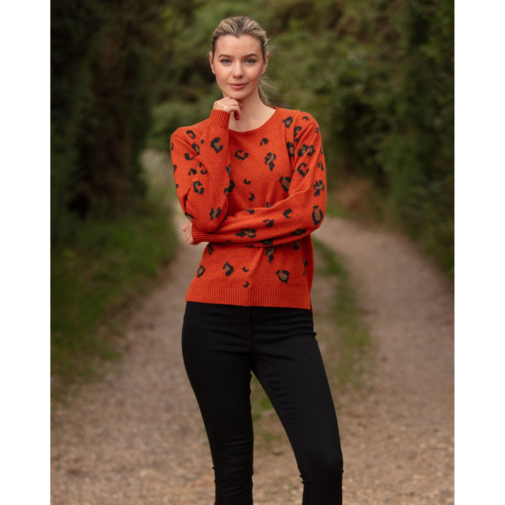 All over Leopard Intarsia Crew Neck