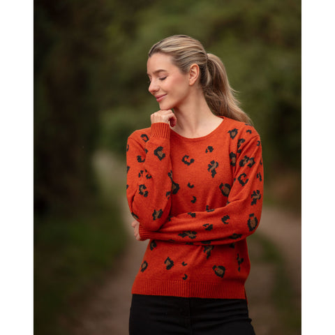All over Leopard Intarsia Crew Neck