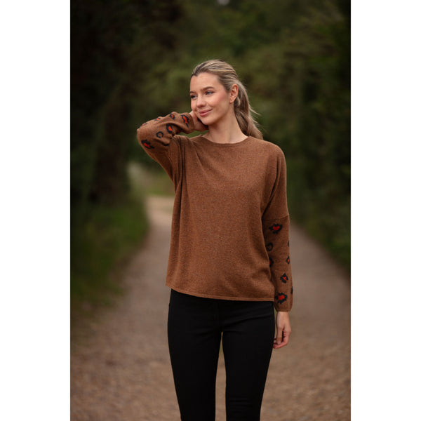 The Pure Cashmere Leopard Sleeve Intarsia Crew Neck