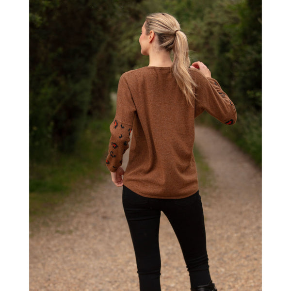 The Pure Cashmere Leopard Sleeve Intarsia Crew Neck