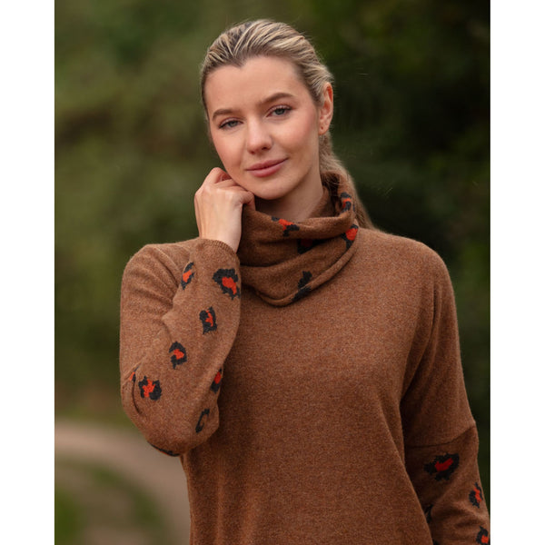 The Pure Cashmere Leopard Sleeve Intarsia Crew Neck