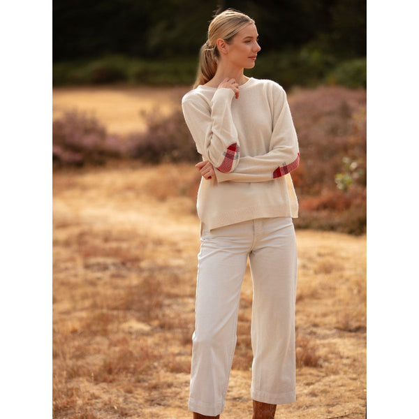 Check Elbow Patch Crew Neck Cashmere Merino