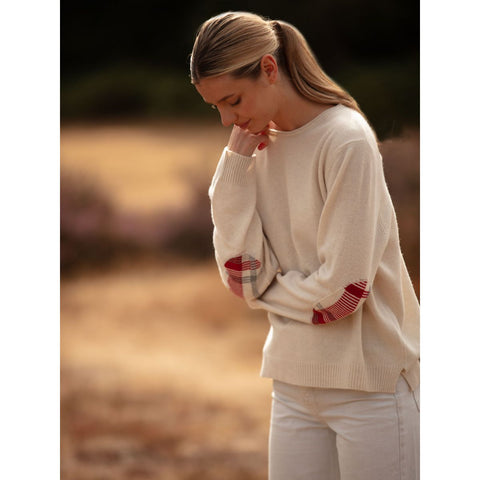 Check Elbow Patch Crew Neck Cashmere Merino