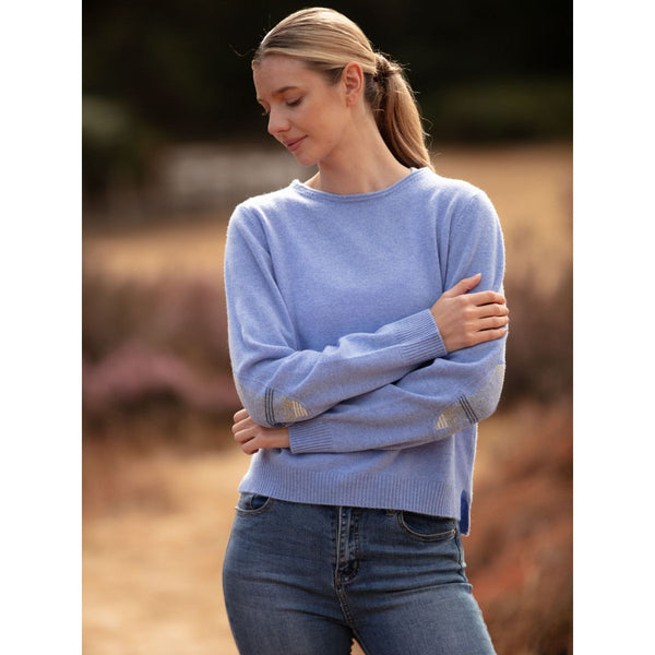Check Elbow Patch Crew Neck Cashmere Merino