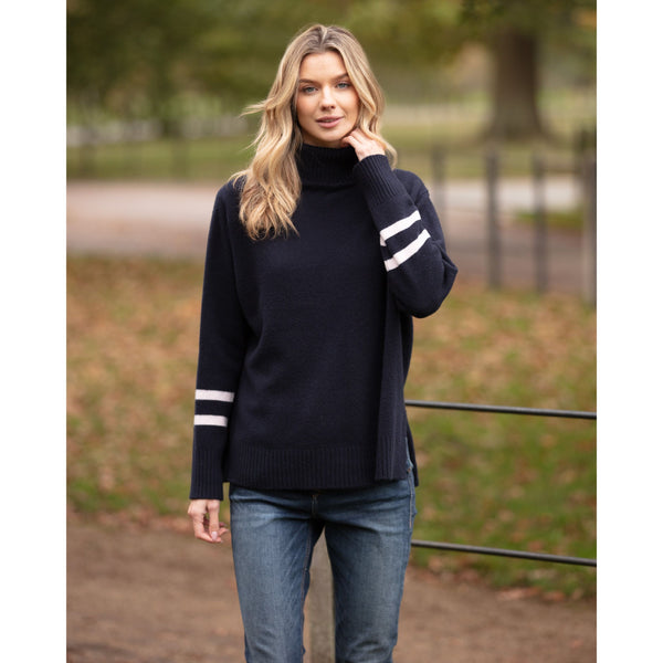 Navy Roll Neck with Stripes