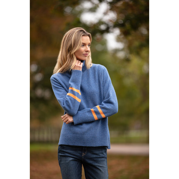 Denim Blue Roll Neck with Stripes