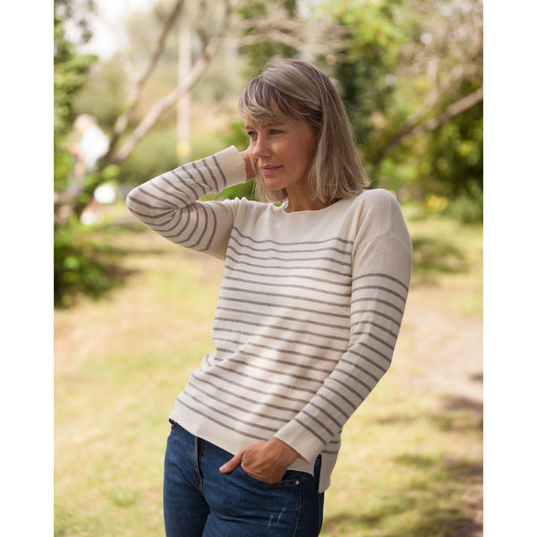 Breton Stripe Fine Cashmere and Wool Crew - Kitted in Cashmere